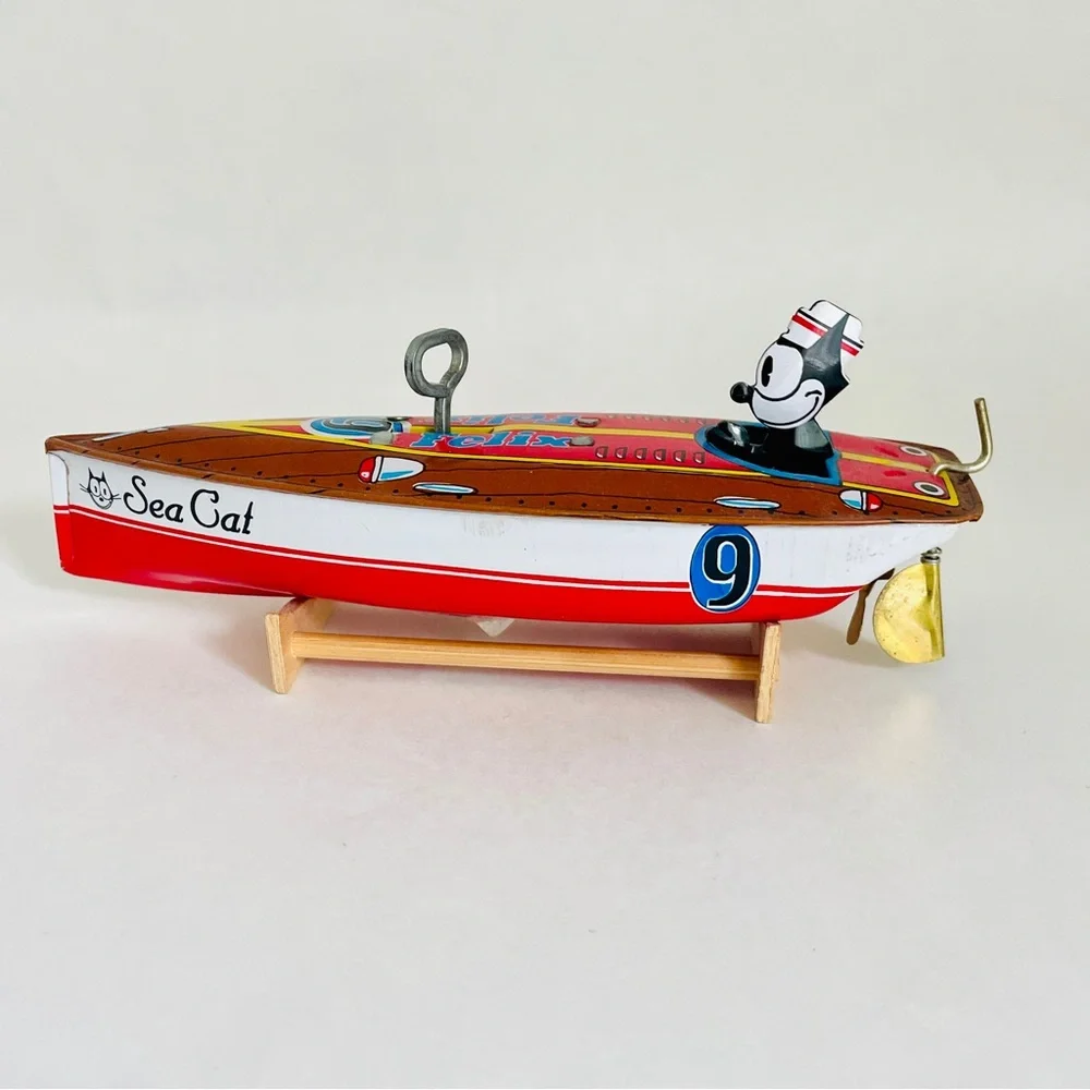 Schylling Felix the Cat Tin Speedboat Toy Red and Blue